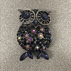 Sparkling Owl Brooch with Multicolor and AB Gemstones